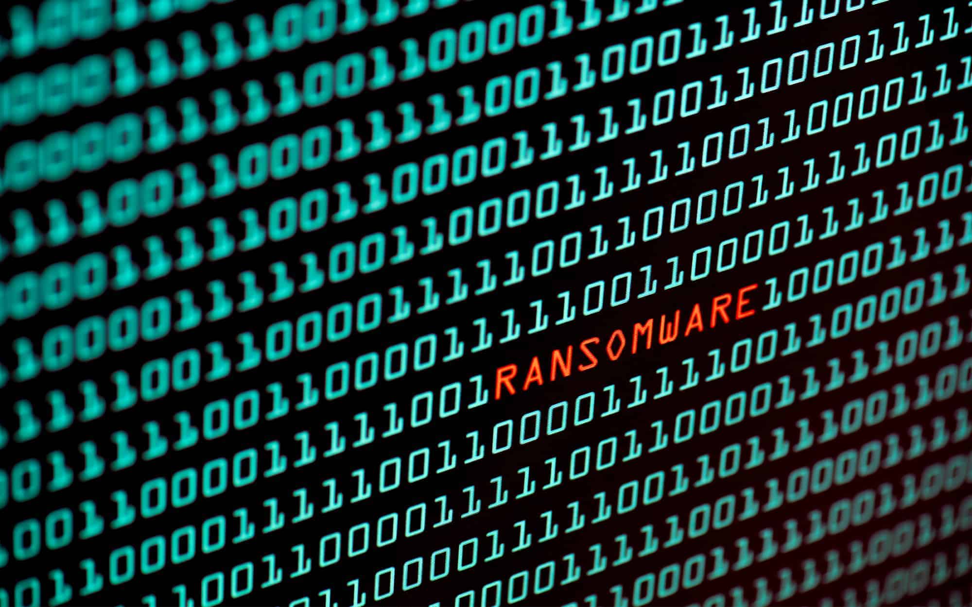 Ransomware or Wannacry text and binary code concept from the desktop screen