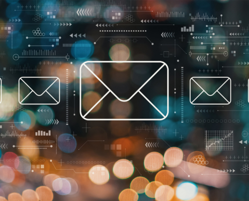 Email concept with blurred city abstract lights background